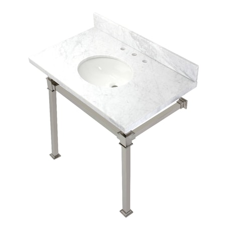 Kingston Brass KVPB36MOQ6 36-Inch Carrara Marble Console Sink, Marble White/Polished Nickel KVPB36MOQ6